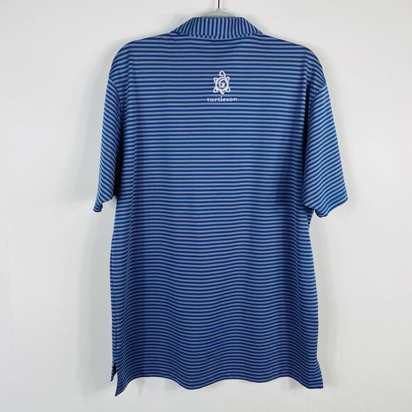 Turtleson Size Large Striped Tour Performance Short Sleeve Polo Shirt Blue Gray - Picture 2 of 4